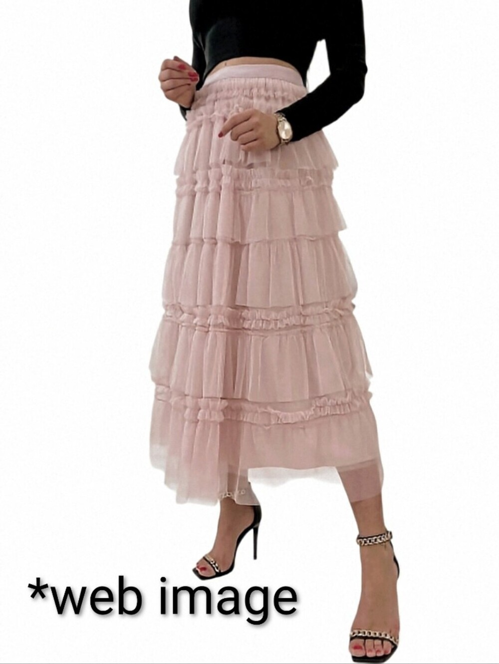 🌸 TABA Multi-Layered TIERED RUFFLED TULLE MIDI LIGHT PINK (Med/Large) Skirt - Picture 2 of 4